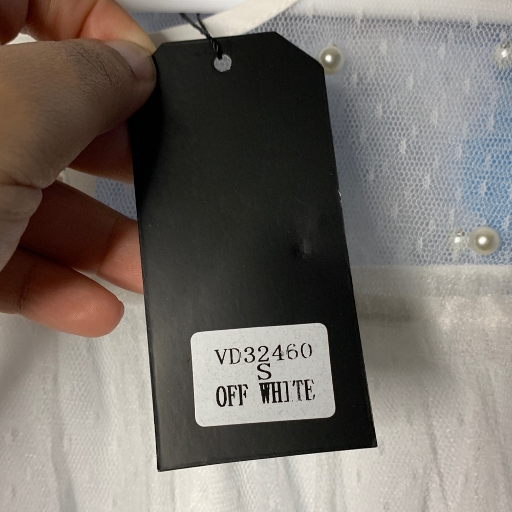 Very J- White Babydoll Pearl Embellished Dress S - Picture 5 of 10